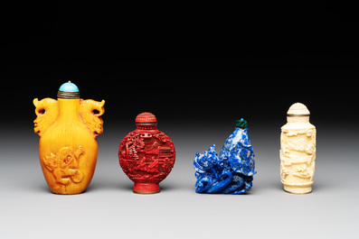 11 Chinese lacquer, carved stone and porcelain wares,  20th C.