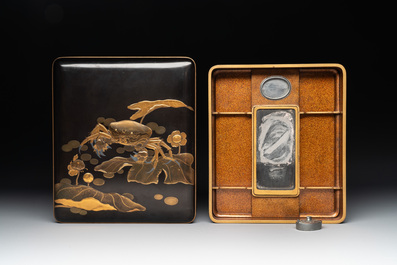 A Japanese lacquerware suzuribako or writing box depicting a crab, Meiji, 19th C.