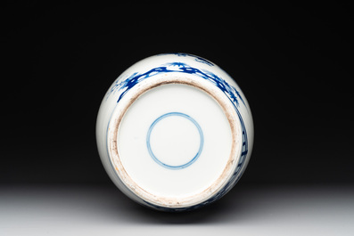 A Chinese blue and white vase with ladies and playing boys in a garden, 19th C.
