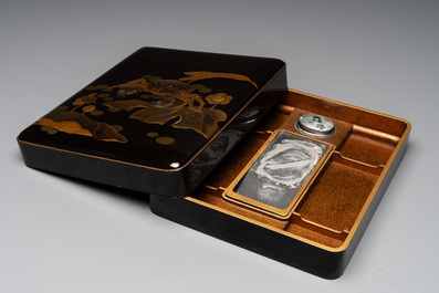 A Japanese lacquerware suzuribako or writing box depicting a crab, Meiji, 19th C.