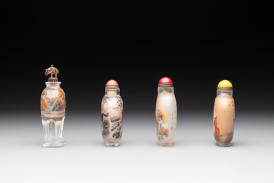 Four Chinese inside-painted glass snuff bottles, signed Meng Zishou 孟子受 and Ye Zhongsan 葉仲三, 20th C., one dated 1943