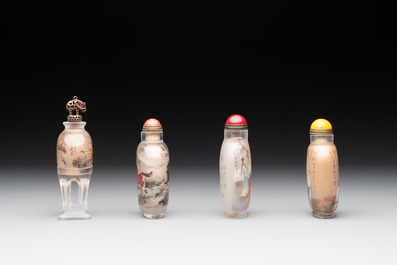 Four Chinese inside-painted glass snuff bottles, signed Meng Zishou 孟子受 and Ye Zhongsan 葉仲三, 20th C., one dated 1943