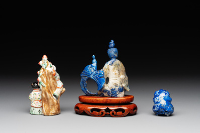 11 Chinese lacquer, carved stone and porcelain wares,  20th C.