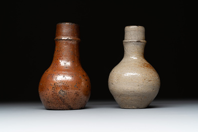 Eight stoneware jugs and mugs, and a glazed pottery vessel, Germany and The Netherlands, 16/17th C.