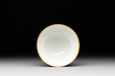 A Chinese gilt-decorated blue and white 'lotus scroll' bowl, Daoguang mark and of the period