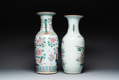 Two Chinese famille rose vases, one vase signed Yu Zhao 余钊, 19/20th C.