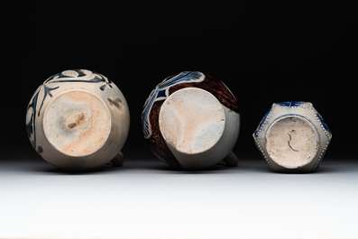 Three Westerwald stoneware jugs, 18th C.