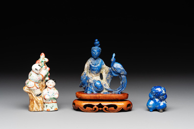 11 Chinese lacquer, carved stone and porcelain wares,  20th C.
