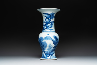 A Chinese blue and white 'yenyen' vase with figures in a landscape, 19/20th C.