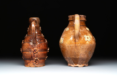 Three relief-decorated pottery wares, Western Europe, 13th C. and later