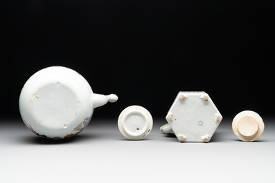Two Chinese famille rose teapots and a covered cup, including Wu Shuang Pu, signed Tao Yu Xuan陶玉軒, Wan Yu mark, dated 1912 and 19/20th C.