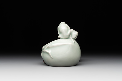 A Chinese celadon-glazed brush washer and a peanut nesting box, 20th C.