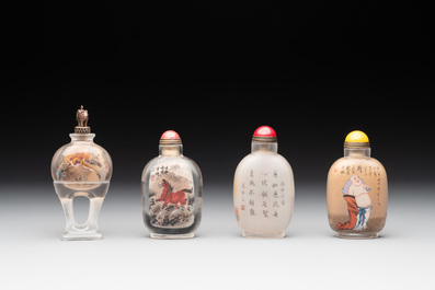 Four Chinese inside-painted glass snuff bottles, signed Meng Zishou 孟子受 and Ye Zhongsan 葉仲三, 20th C., one dated 1943