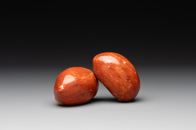 A Chinese celadon-glazed brush washer and a peanut nesting box, 20th C.