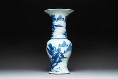 A Chinese blue and white 'yenyen' vase with figures in a landscape, 19/20th C.