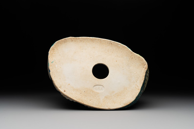 A Chinese famille rose turquoise-ground Milefo Buddha, Wan Tong Shun 萬同順 mark, Republic