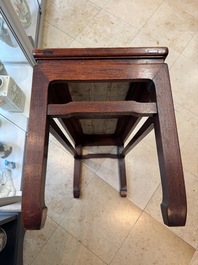 A Chinese hardwood low table with two famille rose plaques, Republic
