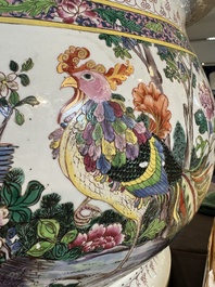 A large famille rose-style 'phoenix' fish bowl or jardini&egrave;re, Samson, Paris, 19th C.