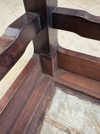 A Chinese hardwood low table with two famille rose plaques, Republic