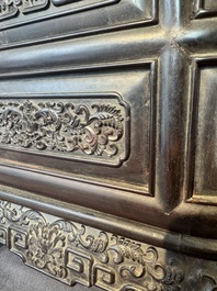 A Chinese zitan wood 'duo bao ge' cabinet of curiosities with carved floral design, 19th C.
