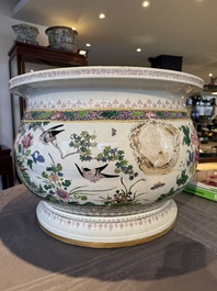 A large famille rose-style 'phoenix' fish bowl or jardini&egrave;re, Samson, Paris, 19th C.