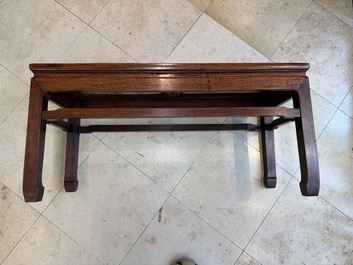 A Chinese hardwood low table with two famille rose plaques, Republic