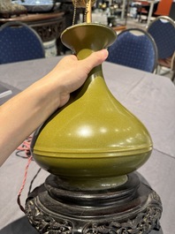 A Chinese monochrome teadust-glazed vase mounted as a lamp, 18/19th C.