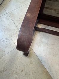 A Chinese hardwood low table with two famille rose plaques, Republic