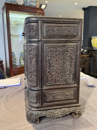 A Chinese zitan wood 'duo bao ge' cabinet of curiosities with carved floral design, 19th C.