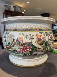 A large famille rose-style 'phoenix' fish bowl or jardini&egrave;re, Samson, Paris, 19th C.