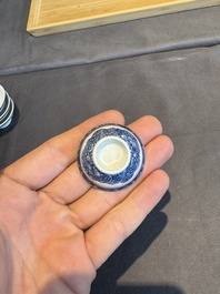 A collection of 32 pieces Chinese blue and white cups, saucers and covers with floral design, Qianlong