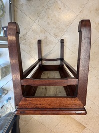 A Chinese hardwood low table with two famille rose plaques, Republic