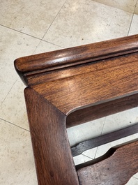 A Chinese hardwood low table with two famille rose plaques, Republic