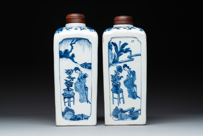 A pair of Chinese blue and white 'Long Eliza' square flasks, Kangxi