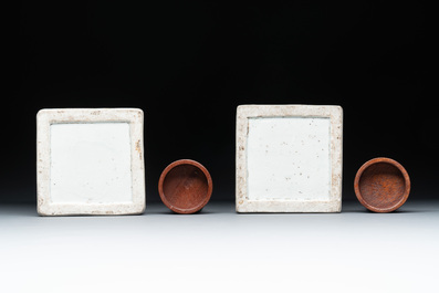 A pair of Chinese blue and white 'Long Eliza' square flasks, Kangxi