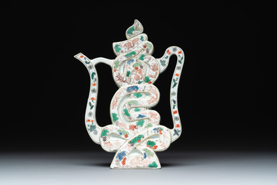 A very rare Chinese famille verte 'longevity' ewer and cover, Kangxi