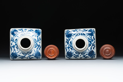 A pair of Chinese blue and white 'Long Eliza' square flasks, Kangxi