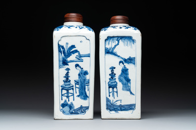 A pair of Chinese blue and white 'Long Eliza' square flasks, Kangxi