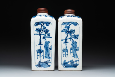 A pair of Chinese blue and white 'Long Eliza' square flasks, Kangxi