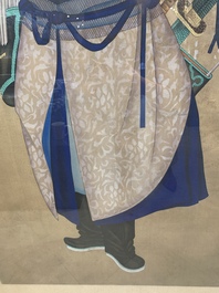 Chinese school: 'Manchu archer', ink and colour on silk, 18/19th C.