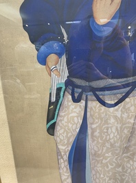 Chinese school: 'Manchu archer', ink and colour on silk, 18/19th C.