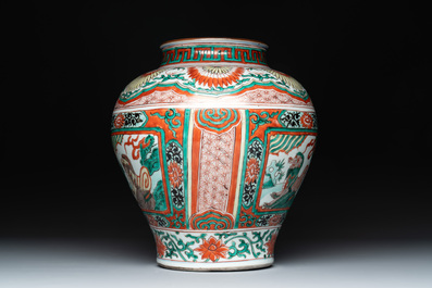 A Chinese wucai 'mythical creatures' vase, Transitional period