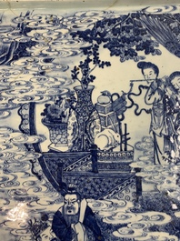 A massive Chinese blue and white rectangular 'Chang'e' tray or plaque, 19th C.
