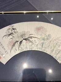 Two Chinese fans, ink and colour on paper, signed Zhang Chengxi 張承熙, dated 1919