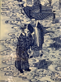 A massive Chinese blue and white rectangular 'Chang'e' tray or plaque, 19th C.