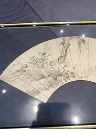 Two Chinese fans, ink and colour on paper, signed Zhang Chengxi 張承熙, dated 1919