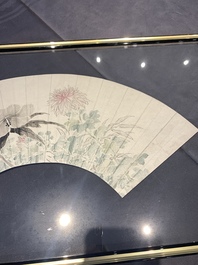 Two Chinese fans, ink and colour on paper, signed Zhang Chengxi 張承熙, dated 1919