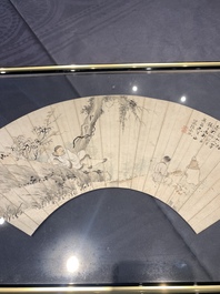 Two Chinese fans, ink and colour on paper, signed Zhang Chengxi 張承熙, dated 1919