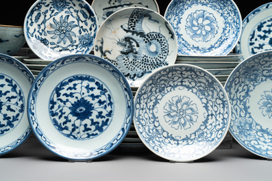 An impressive collection of 50 Chinese Dehua blue and white wares, 19th C.