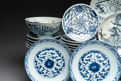 An impressive collection of 50 Chinese Dehua blue and white wares, 19th C.